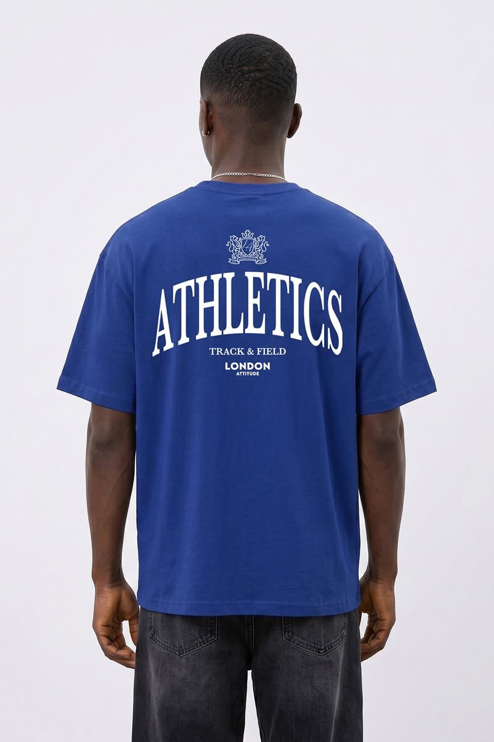 LONDON ATTITUDE LONDON ATTITUDE Men's Athletics Premium Graphic T-Shirt in Blue