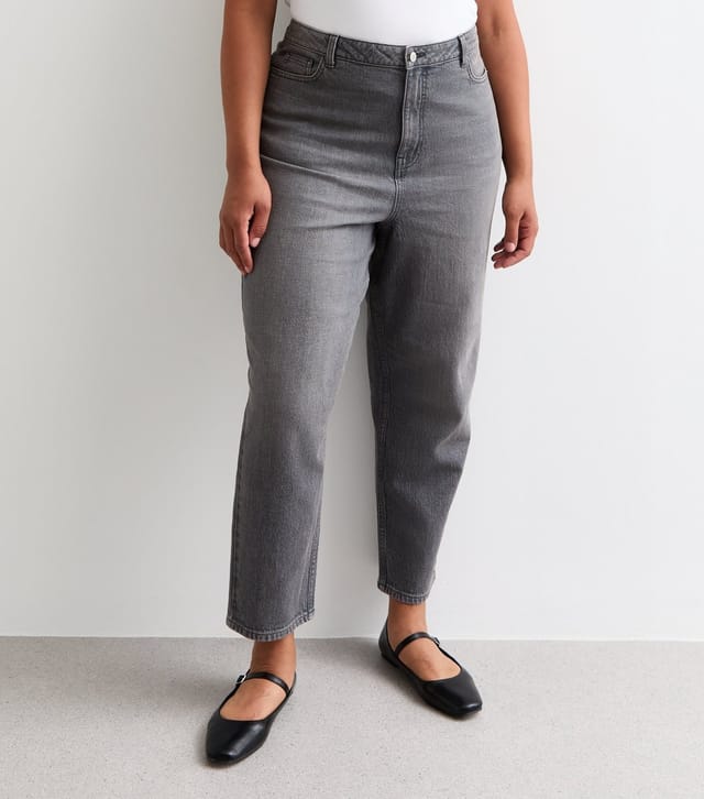 New Look Women's Plus Size Grey High Waist Tapered Mom Jeans Curves New Look - 3
