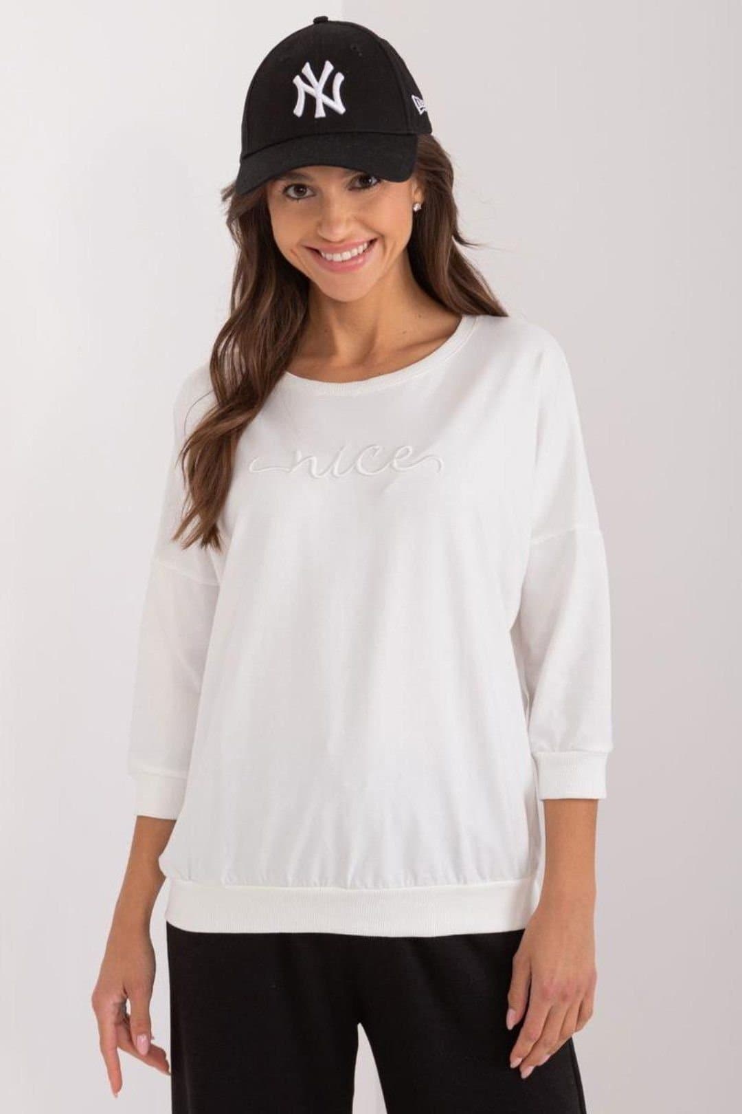 Love Lace Love Lace Women's Daily Cotton Quarter Sleeve Relaxed Sweatshirt in White
