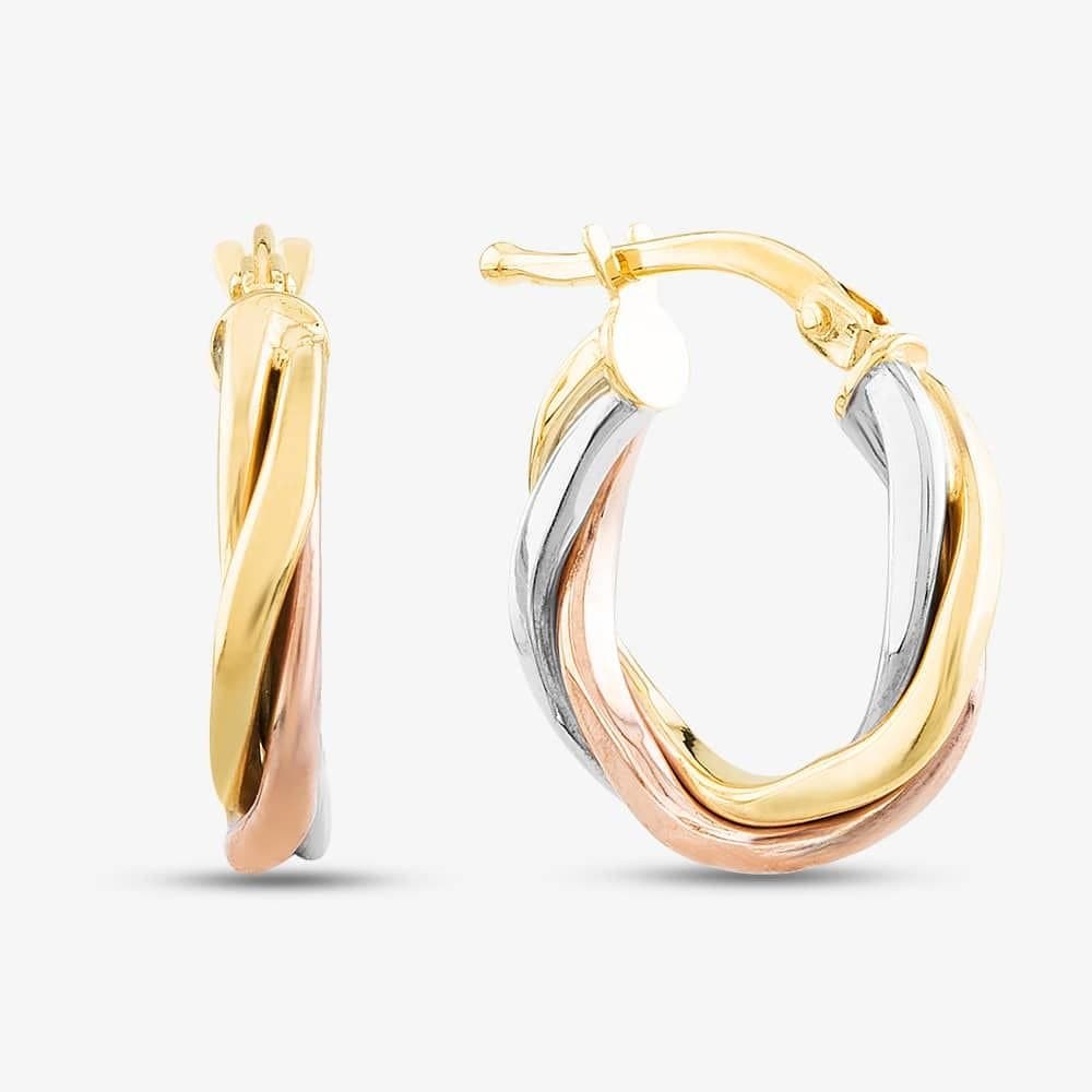 T.H.Baker T.H.Baker Women's 9ct Three Colour Gold 10mm Twisted Hoop Earrings ER524