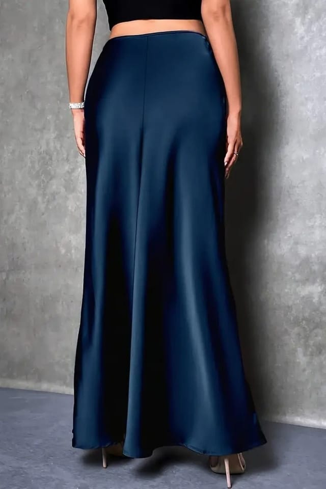 Lovii Lovii Women's High Waist Satin Maxi Skirt-Elegant Flowy Long Skirt Navy - 3