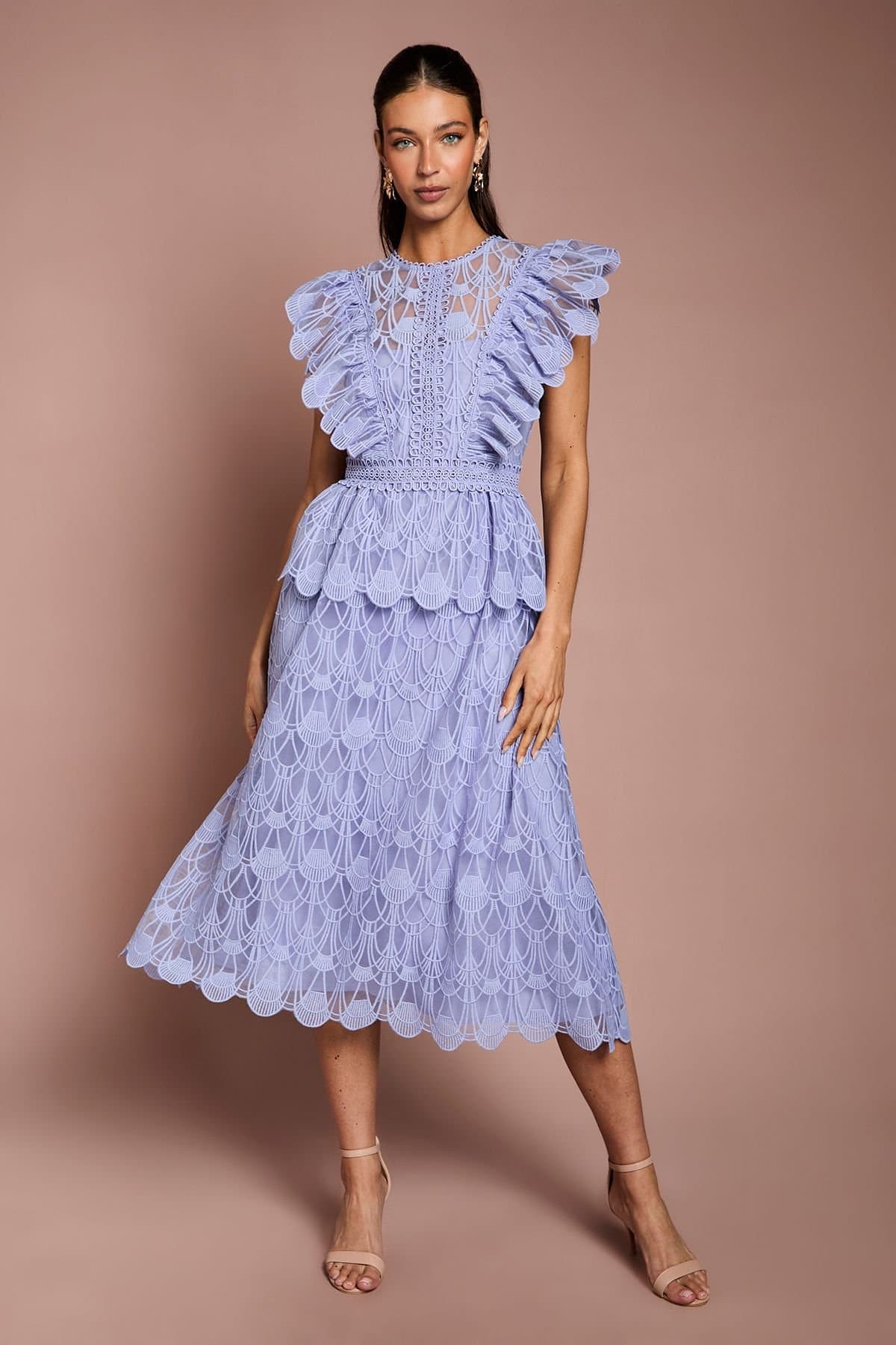 Coast Coast Women's Scallop Organza Frill Midi Dress in Lavender