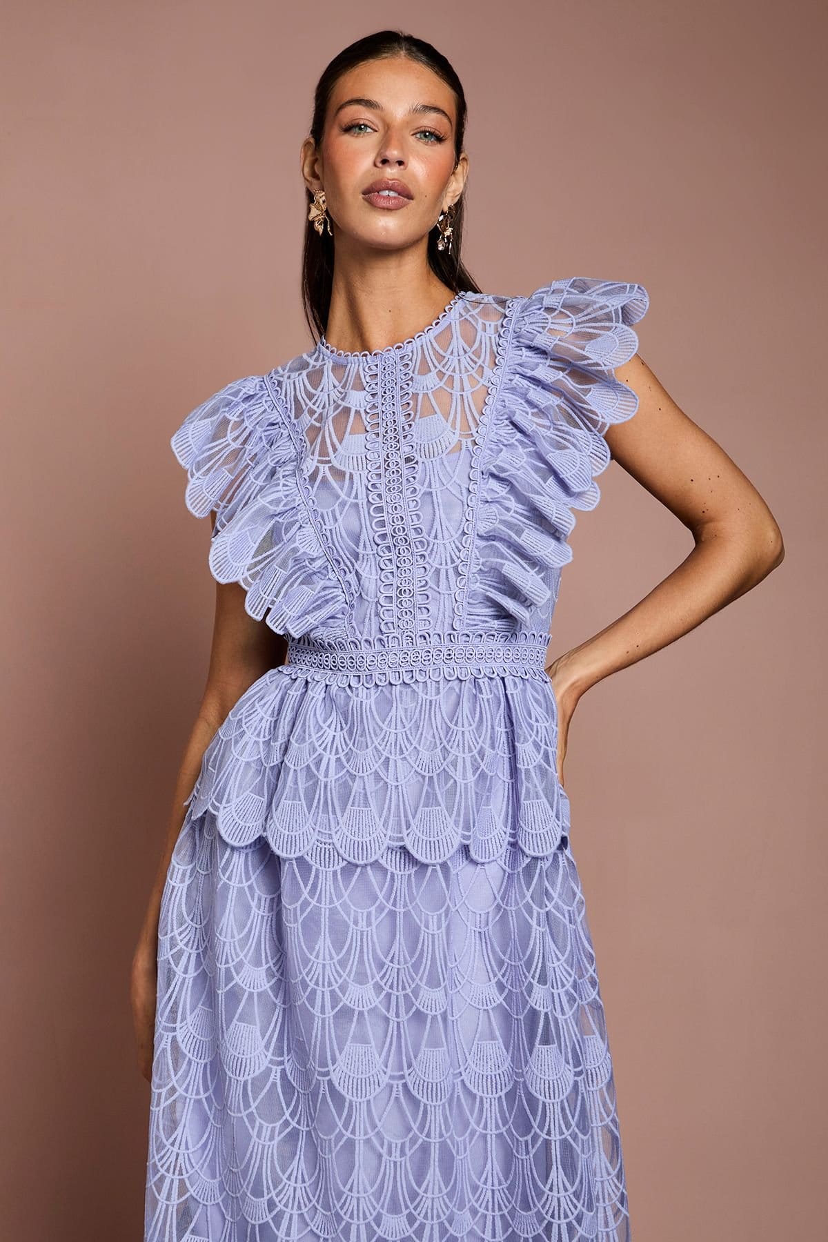 Coast Coast Women's Scallop Organza Frill Midi Dress in Lavender - 4