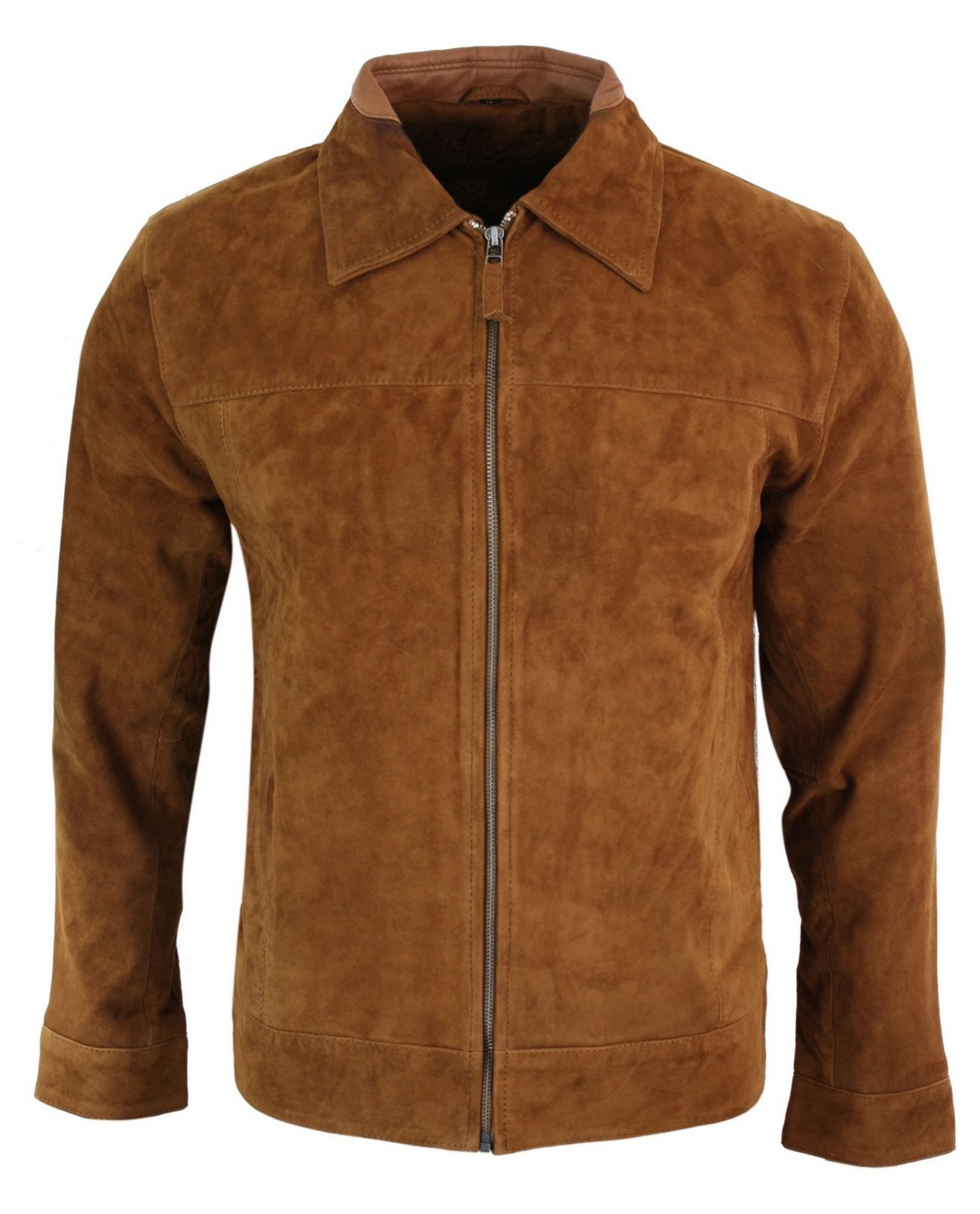 TruClothing TruClothing Men's Suede Leather Classic Zip Jacket in Tan - 2