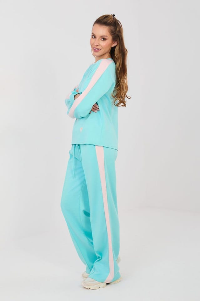 Love Lace Love Lace Women's Soft Butter Stripe Heart Tracksuit Set in Aqua - 2