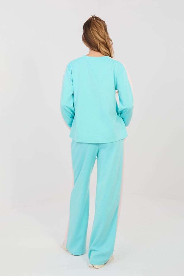 Love Lace Love Lace Women's Soft Butter Stripe Heart Tracksuit Set in Aqua - 3