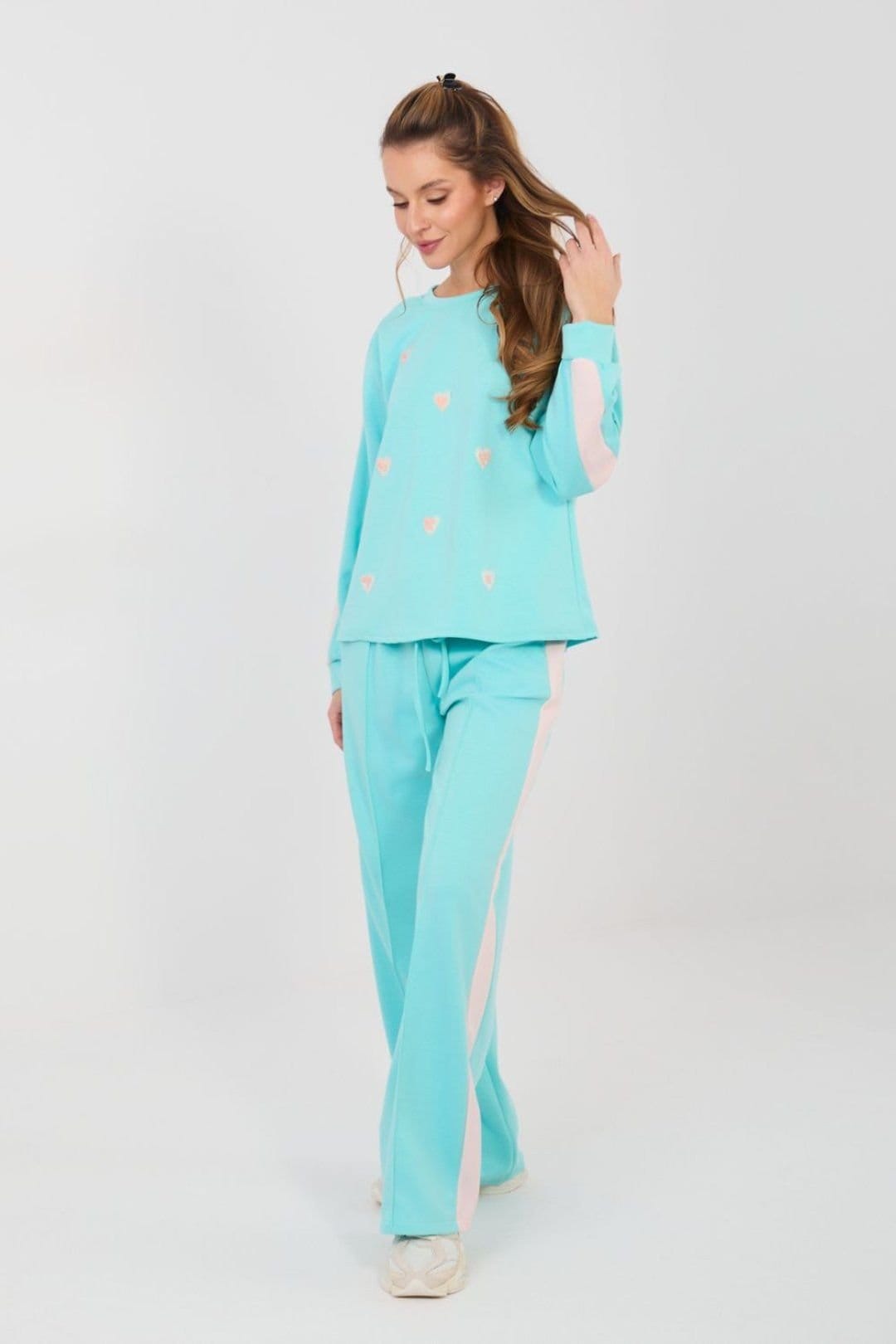 Love Lace Love Lace Women's Soft Butter Stripe Heart Tracksuit Set in Aqua - 4