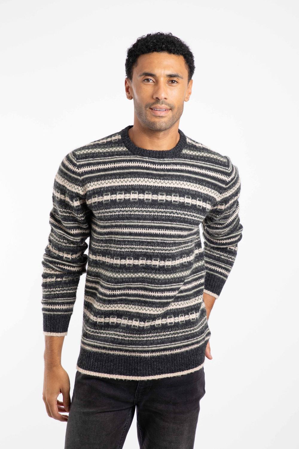 Weird Fish Weird Fish Men's Fastolf Fair Isle Crew Neck Jumper in Black - 4