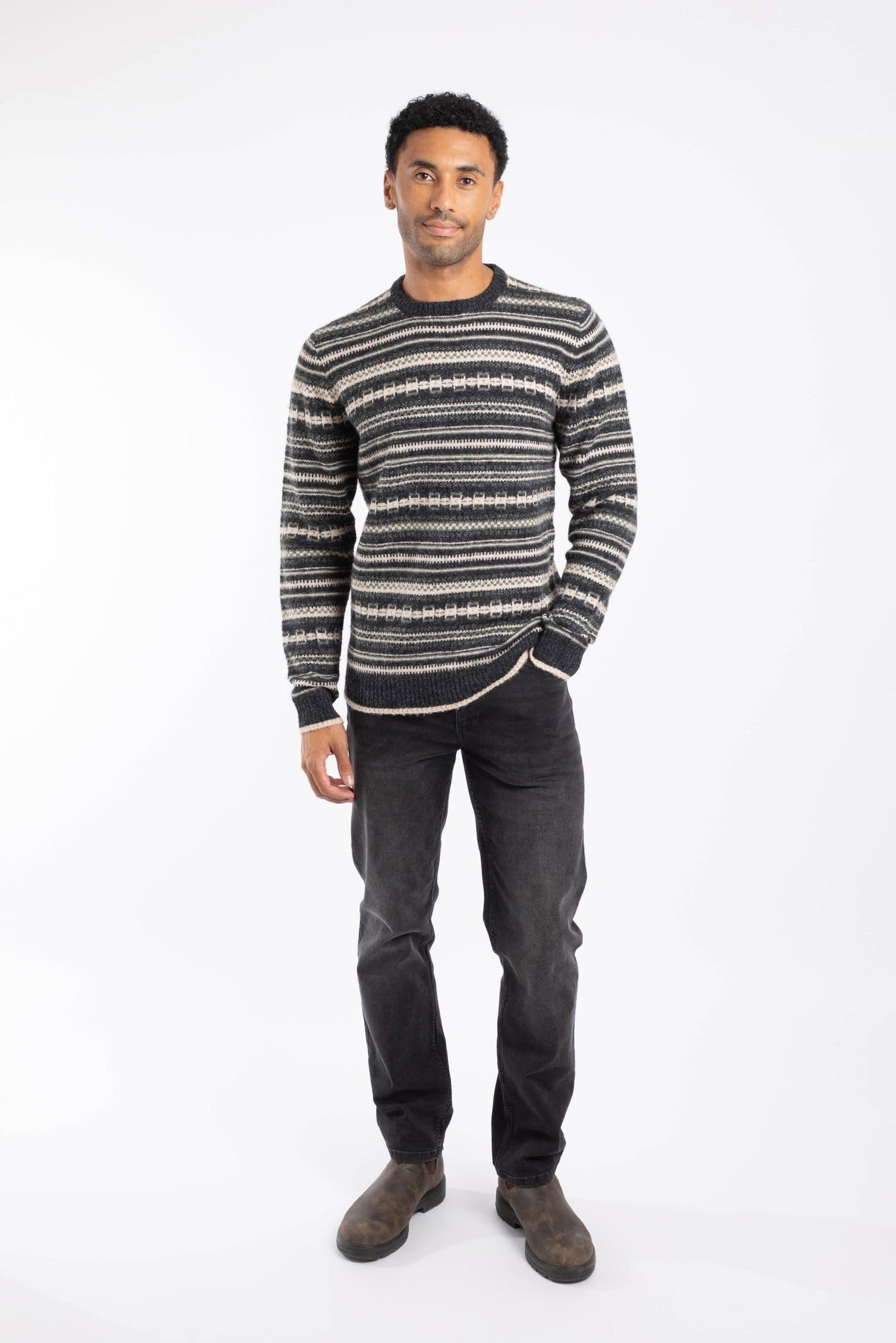 Weird Fish Weird Fish Men's Fastolf Fair Isle Crew Neck Jumper in Black - 4
