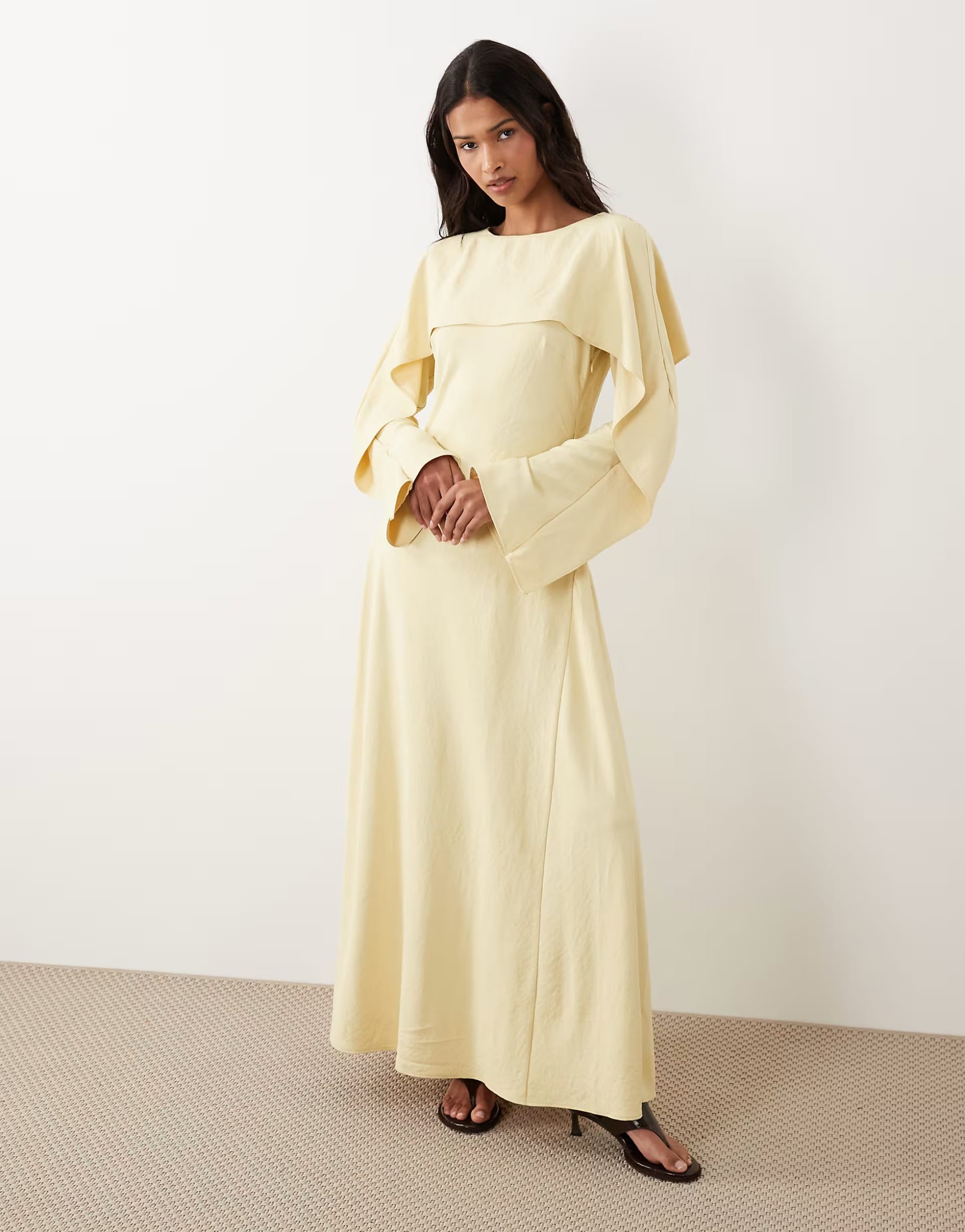 ASOS DESIGN maxi godets dress with cape in buttermilk