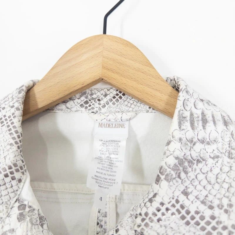 Madeleine Madeleine Snake Print Denim Jacket Size 8 US 4 White Silver Metallic