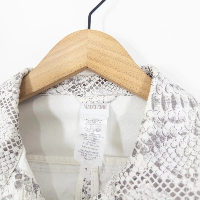 Madeleine White Silver Snake Print Denim Jacket