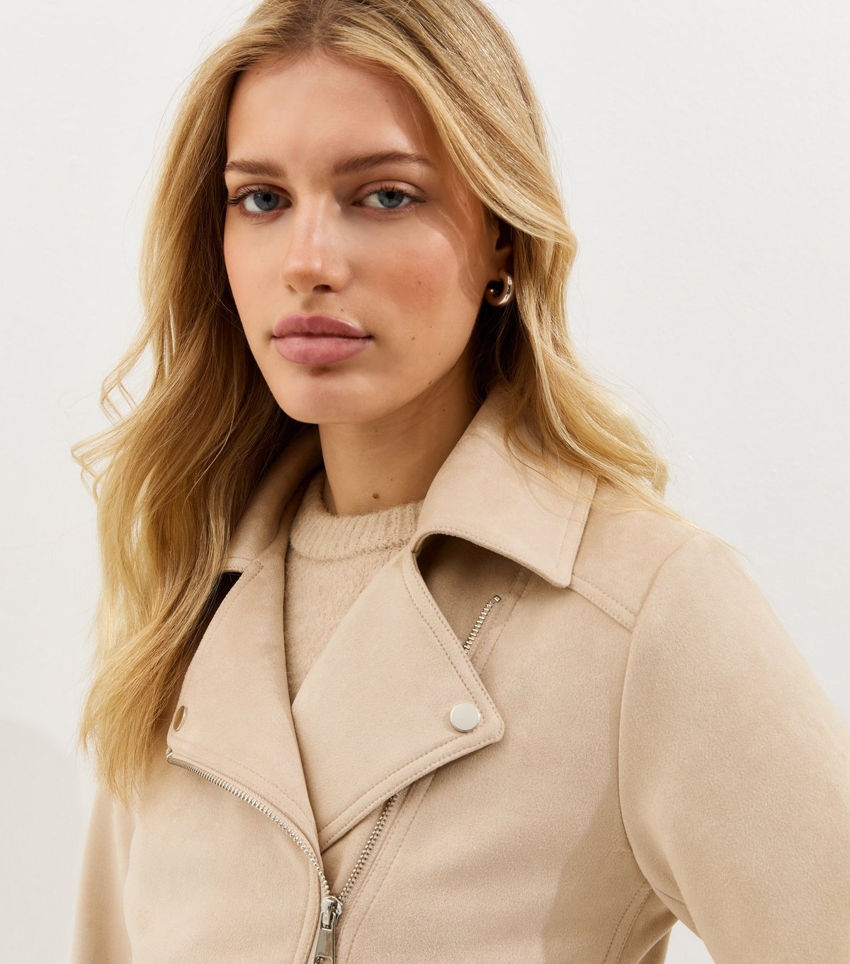 New Look Women's Stone Faux Suede Biker Jacket New Look - 2