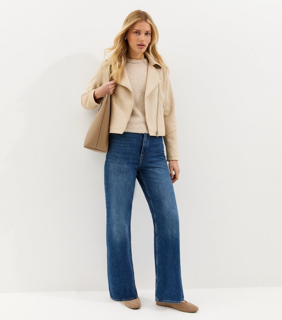 New Look Women's Stone Faux Suede Biker Jacket New Look - 3