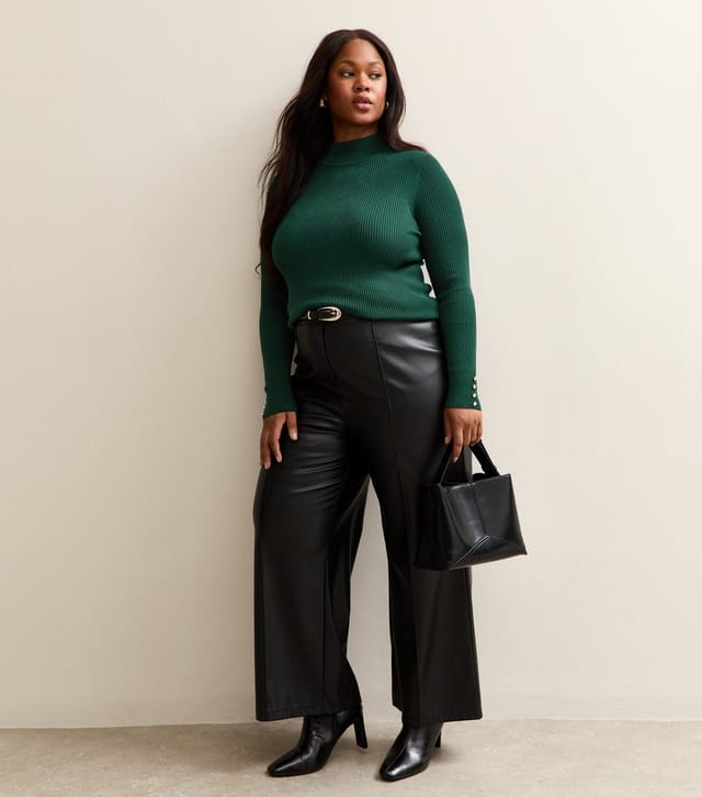 New Look Women's Plus Size Dark Green Ribbed Button Detail Top Curves New Look - 3