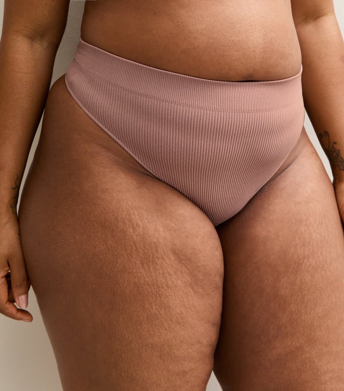 New Look Women's Plus Size Dark Pink Ribbed Seamless High Waisted Thong Curves New Look