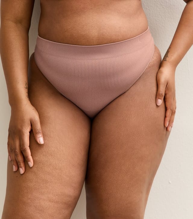 New Look Women's Plus Size Dark Pink Ribbed Seamless High Waisted Thong Curves New Look - 3