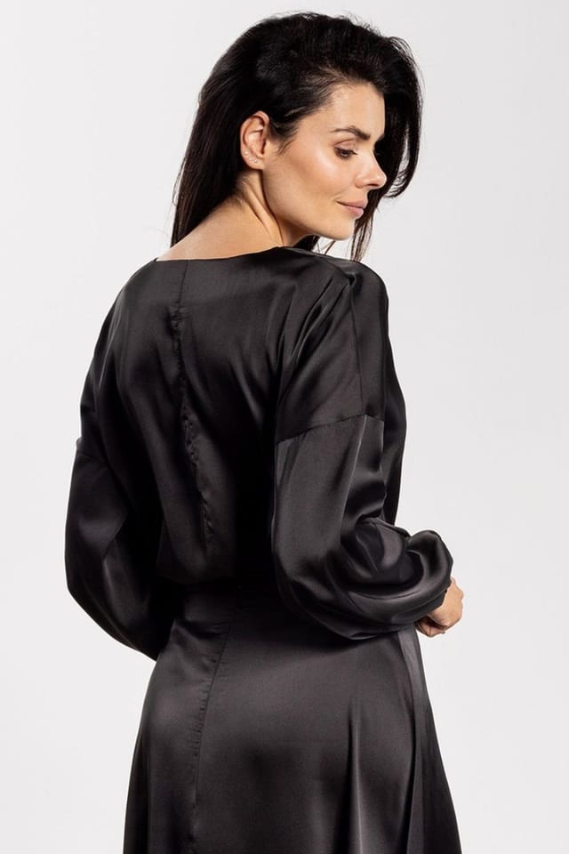 Love Lace Love Lace Women's Elegant Satin V Neck Loose Blouse in Black - 3