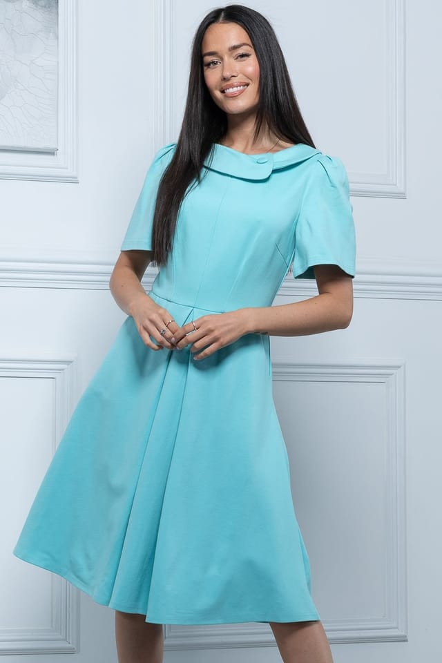 Jolie Moi Jolie Moi Women's Debora Button Neck Dress in Light Green - 3