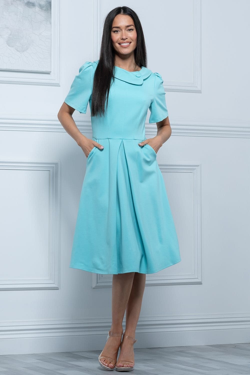 Jolie Moi Jolie Moi Women's Debora Button Neck Dress in Light Green - 4