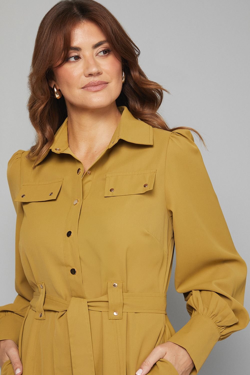 Wallis Wallis Women's Crepe Pocket Detail Belted Midi Dress in Chartreuse - 3