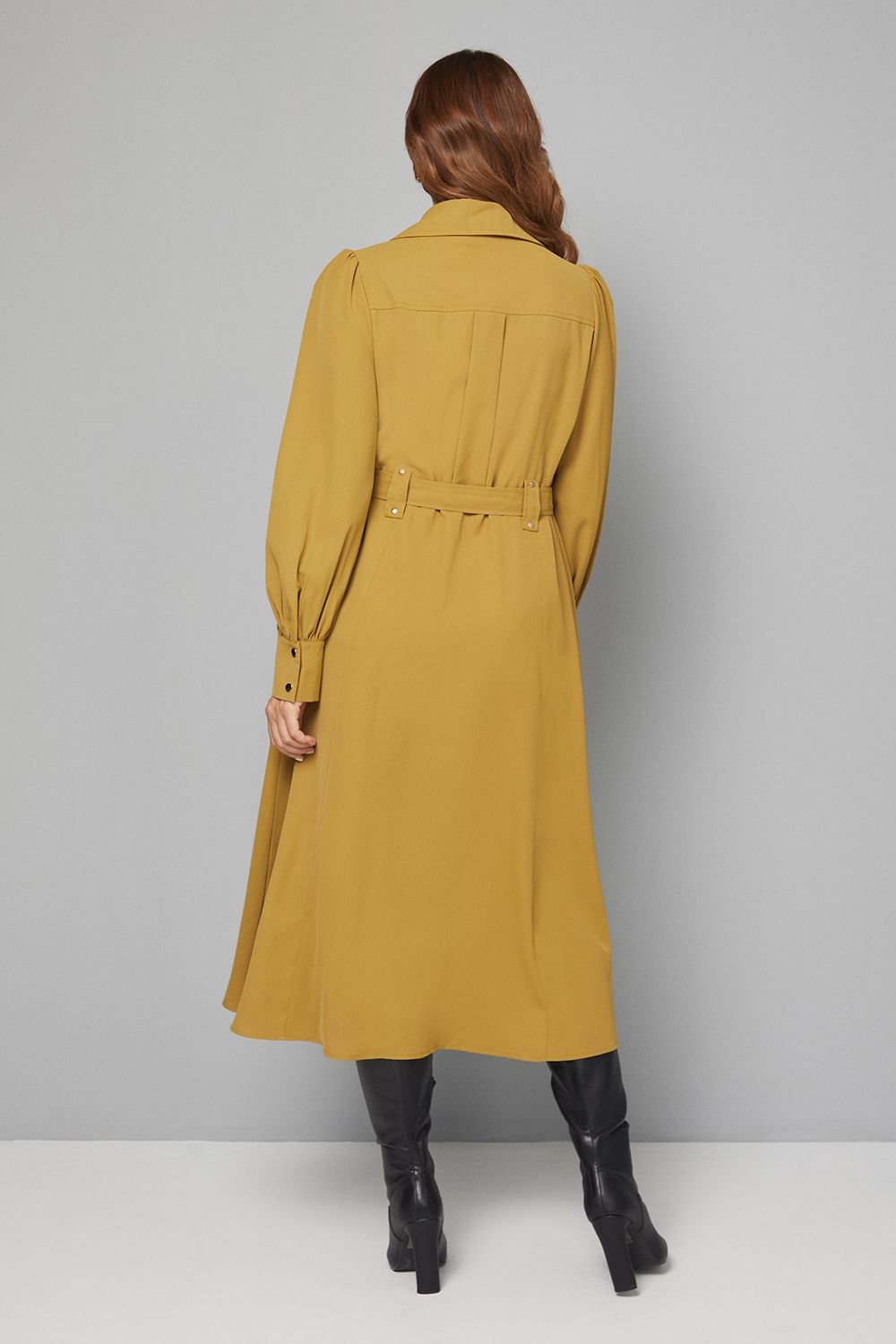 Wallis Wallis Women's Crepe Pocket Detail Belted Midi Dress in Chartreuse - 4