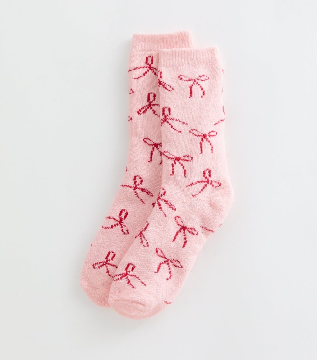 New Look Light Pink Cosy Knit Bow Pattern Ankle Socks New Look