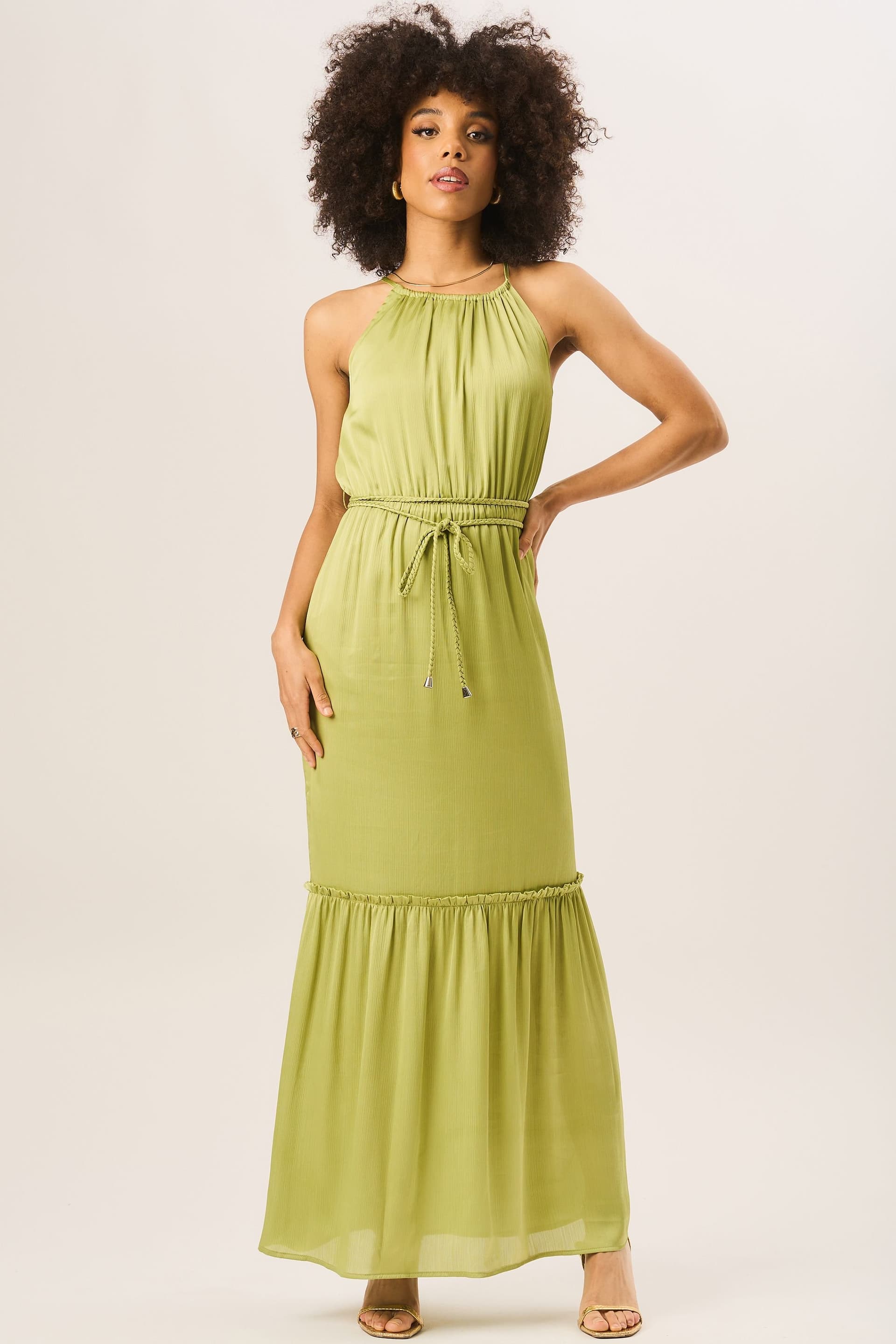 Gini London Gini London Women's Green Halter Neck Maxi Dress in Light Green