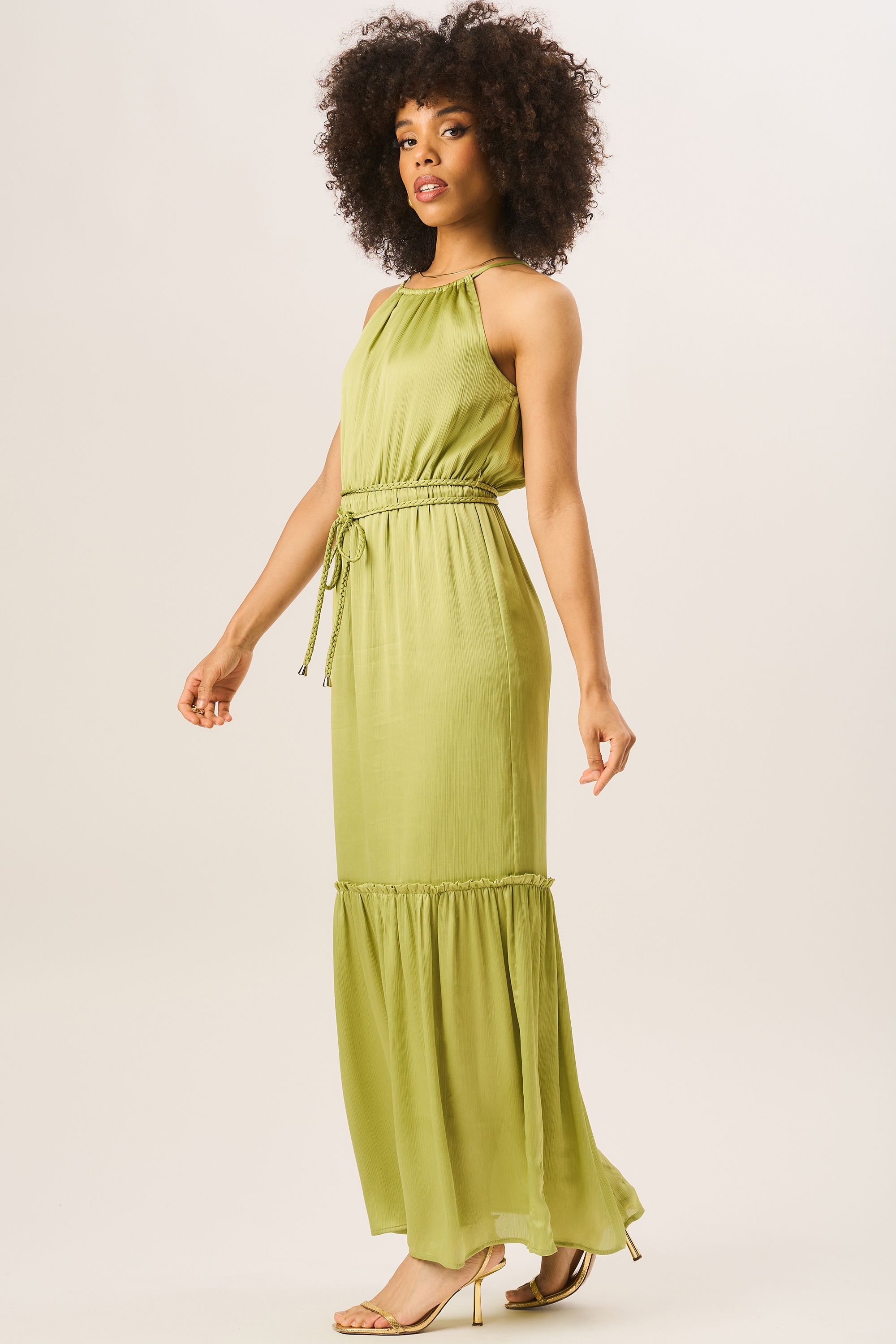 Gini London Gini London Women's Green Halter Neck Maxi Dress in Light Green - 3