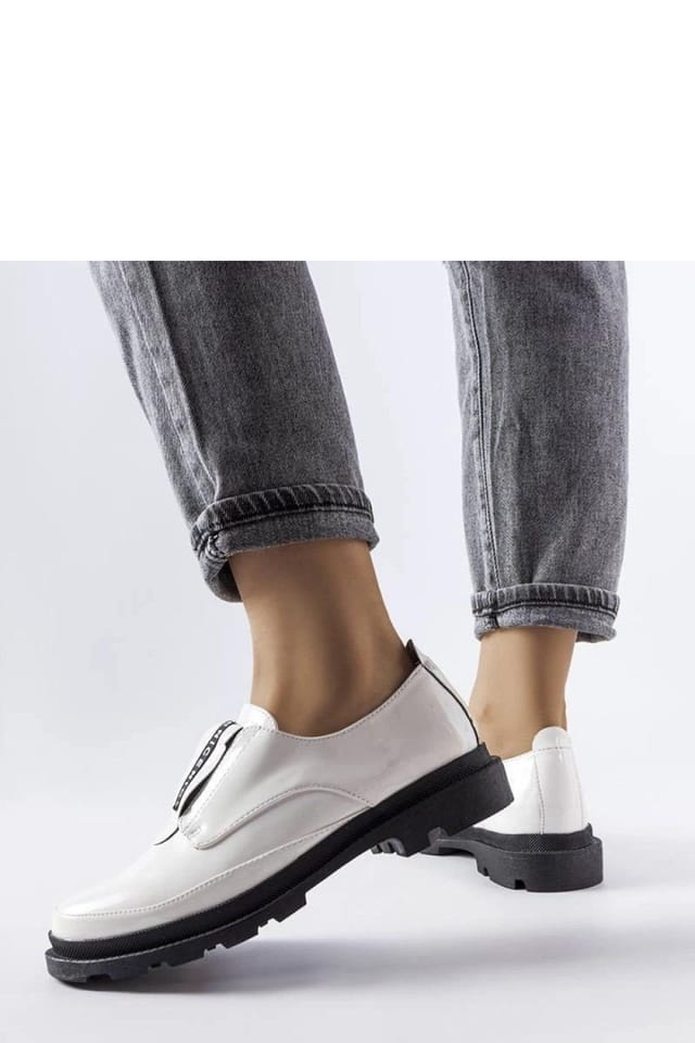 Love Lace Love Lace Women's Patent lace up loafers with tractor sole square heel in White - 2
