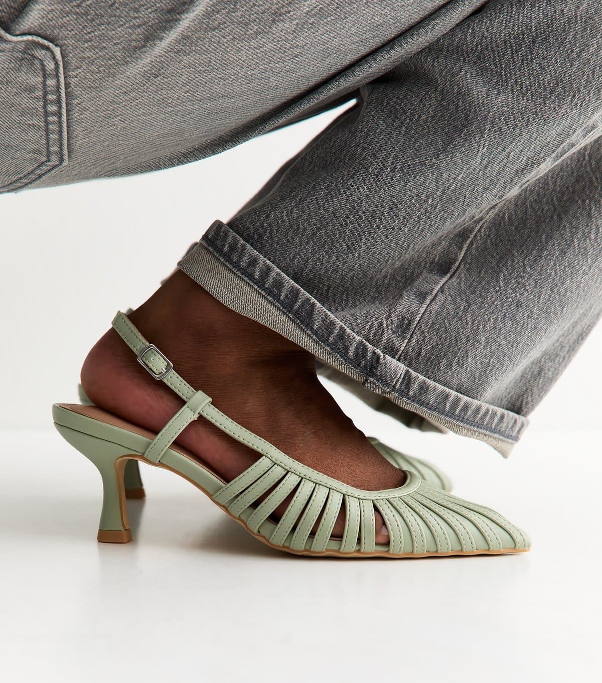 New Look New Look Light Green Faux Leather Slingback Court Shoes