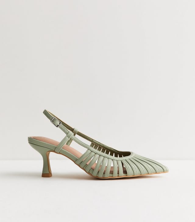 New Look Women's Wide Fit Light Green Strap Detail Slingback Court Shoes New Look - 2