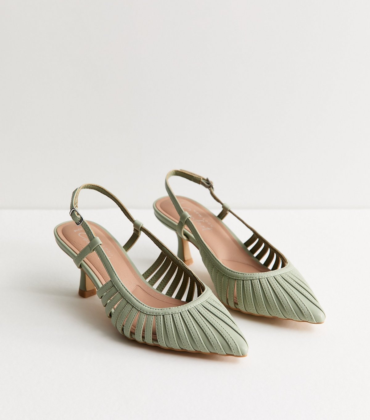 New Look Women's Wide Fit Light Green Strap Detail Slingback Court Shoes New Look - 3