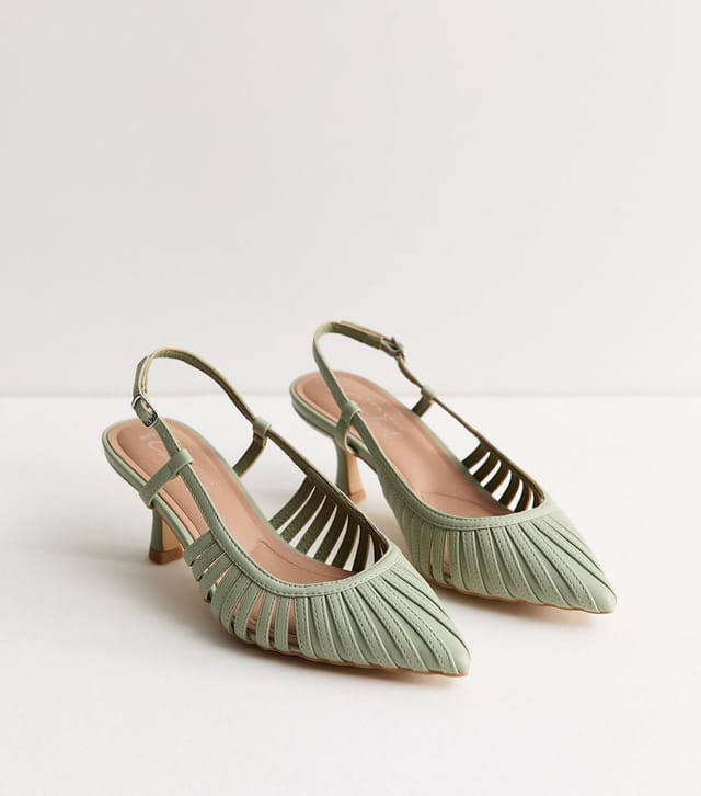 New Look Women's Wide Fit Light Green Strap Detail Slingback Court Shoes New Look - 3