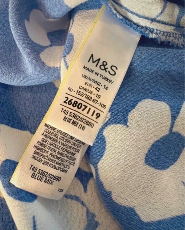 Marks & Spencer M&S Blue Floral Peplum Top UK 14 | Puff Sleeve Daisy Print Blouse Summer Smart Casual