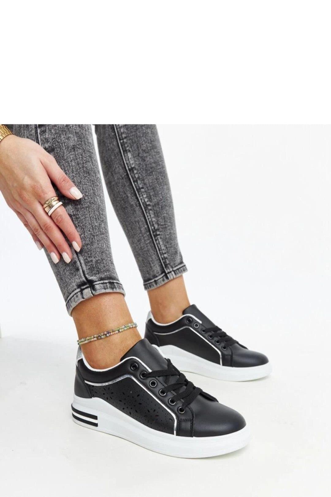 Love Lace Love Lace Women's Black Perforated Glitter Low Lace Up Sneakers Rubber Sole