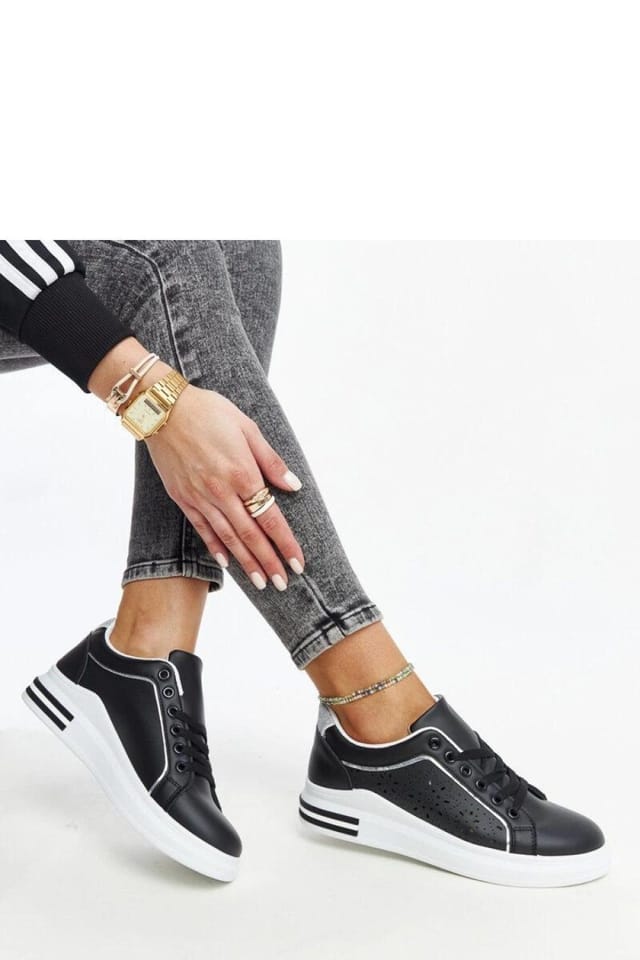 Love Lace Love Lace Women's Black Perforated Glitter Low Lace Up Sneakers Rubber Sole - 2
