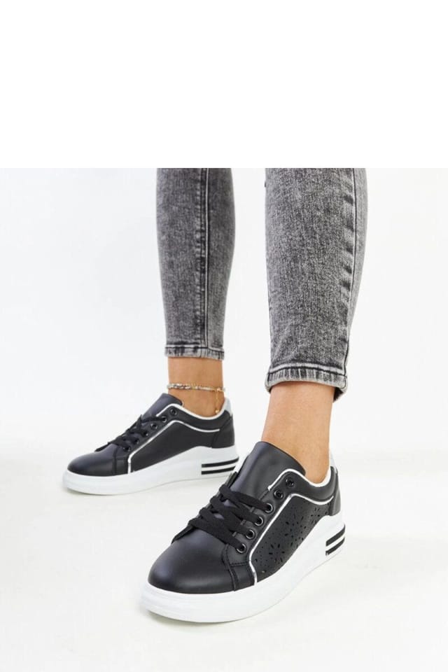 Love Lace Love Lace Women's Black Perforated Glitter Low Lace Up Sneakers Rubber Sole - 3