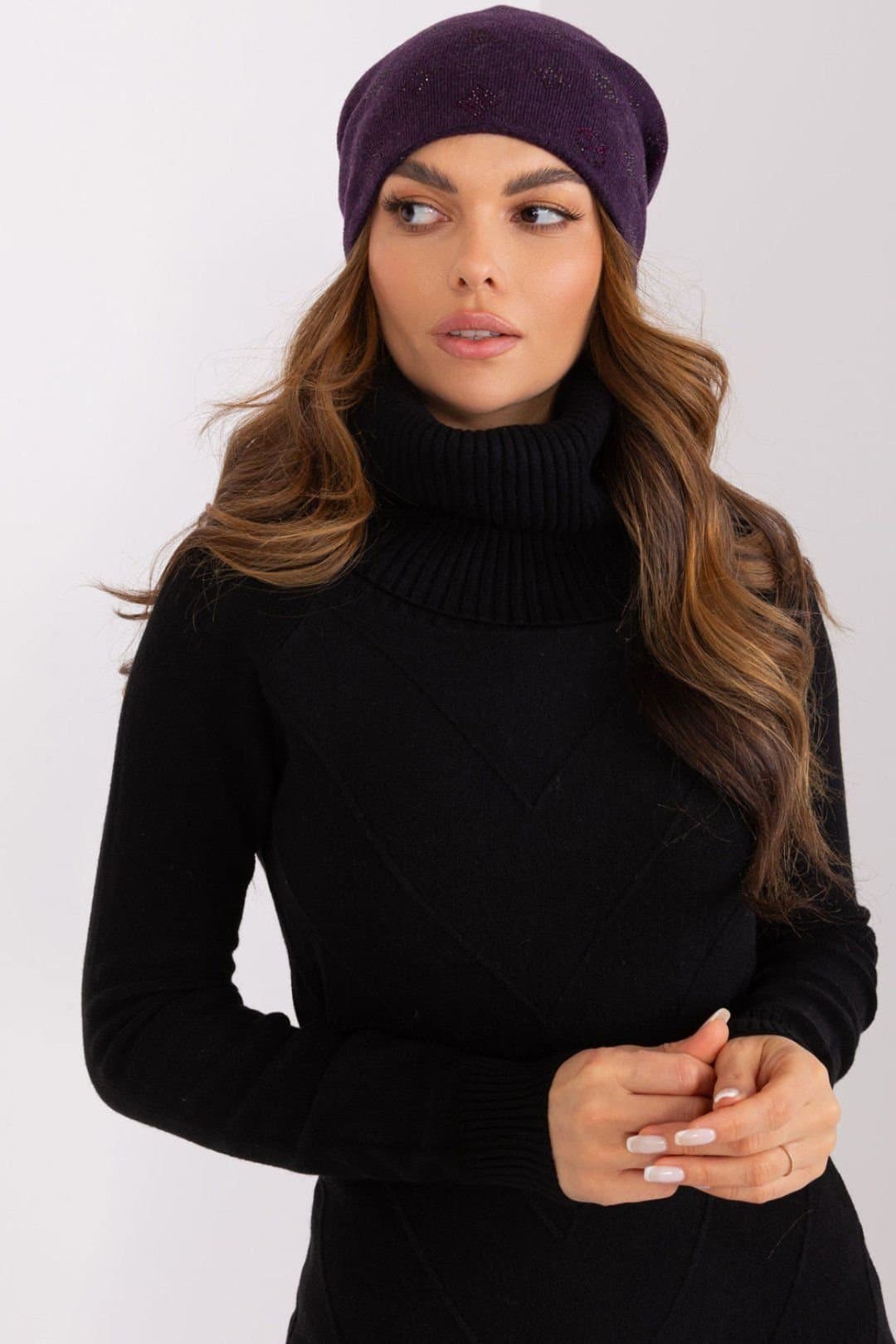 Love Lace Love Lace Women's Warm Winter Cashmere Beanie Hat with Rhinestone Decoration Violet