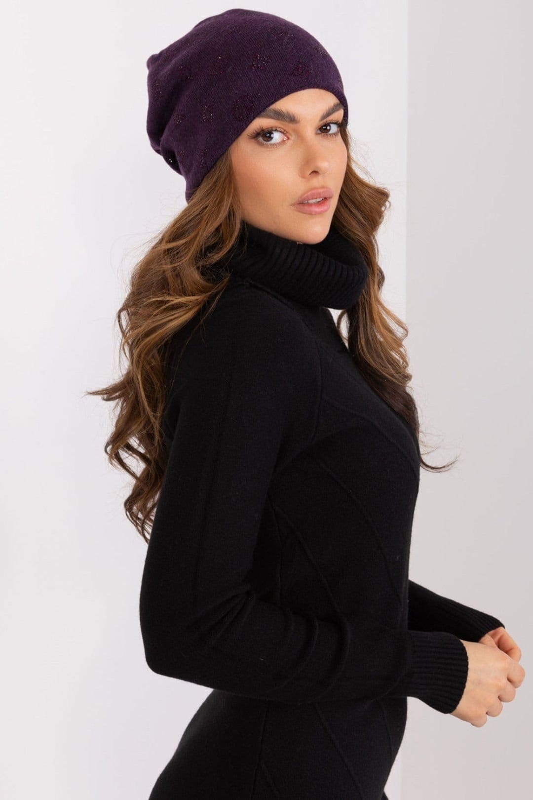 Love Lace Love Lace Women's Warm Winter Cashmere Beanie Hat with Rhinestone Decoration Violet - 4