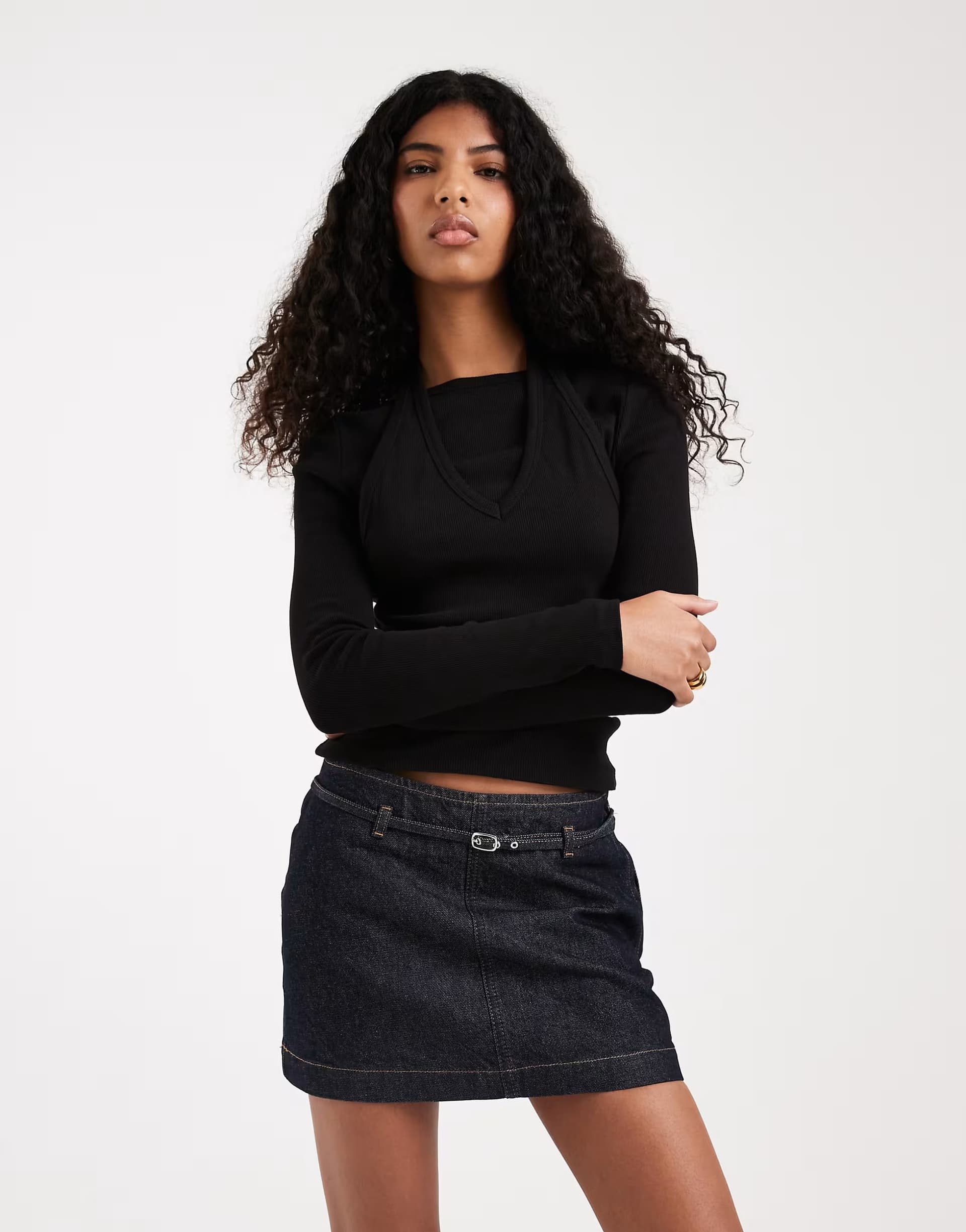 ASOS ASOS DESIGN micro mini denim skirt with belt in indigo