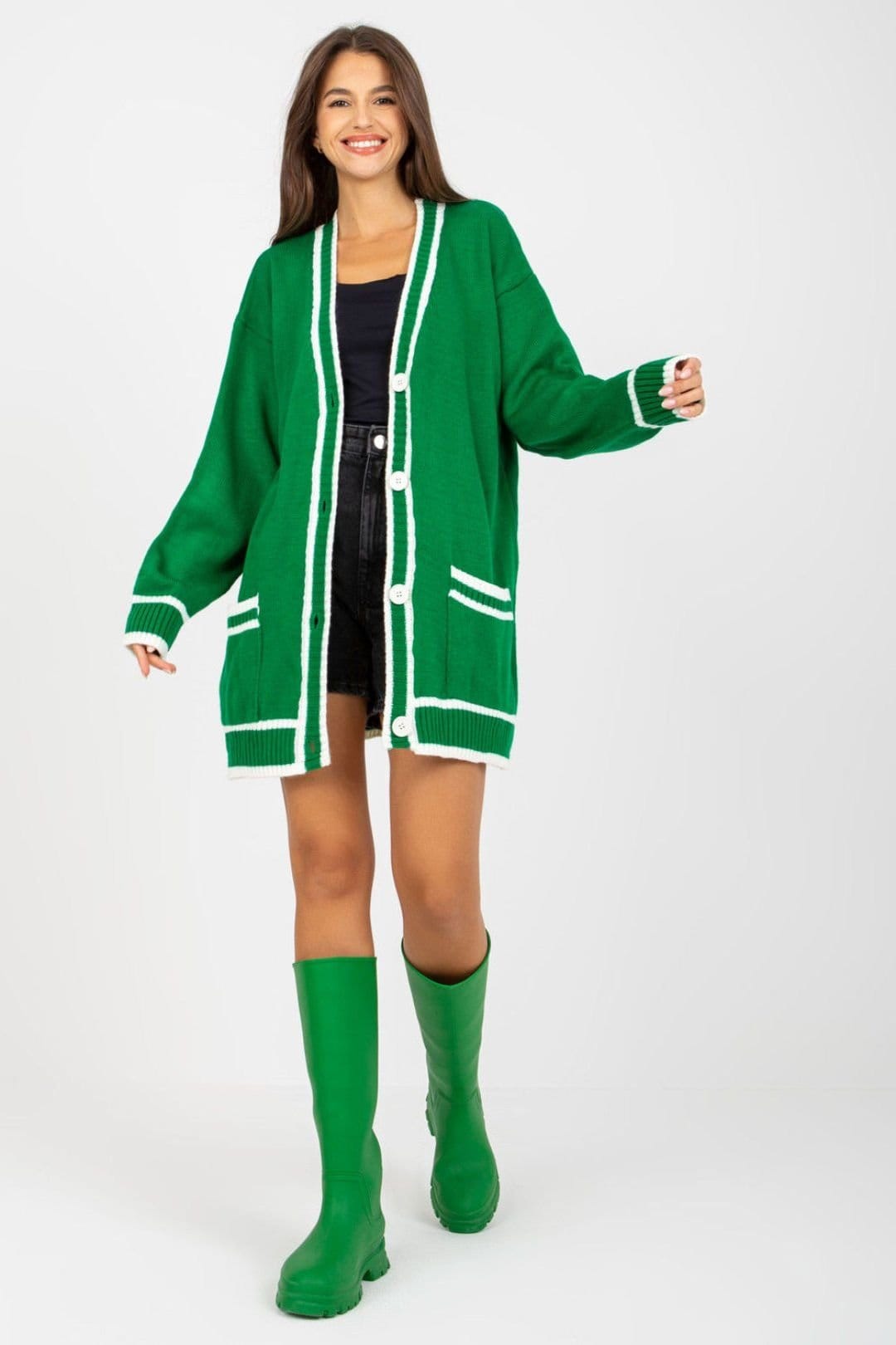 Love Lace Green Long Sleeve Cardigan with Contrast Trim