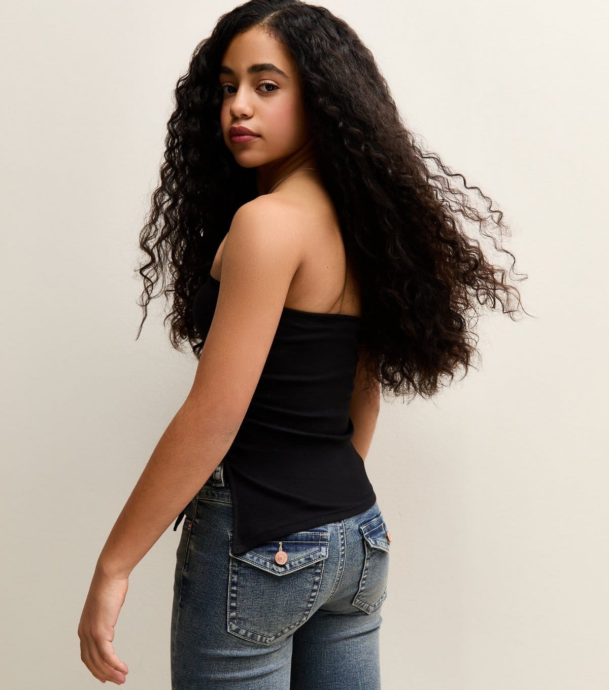 New Look Girls' Black Asymmetric Ruched Side Bandeau Top New Look - 4