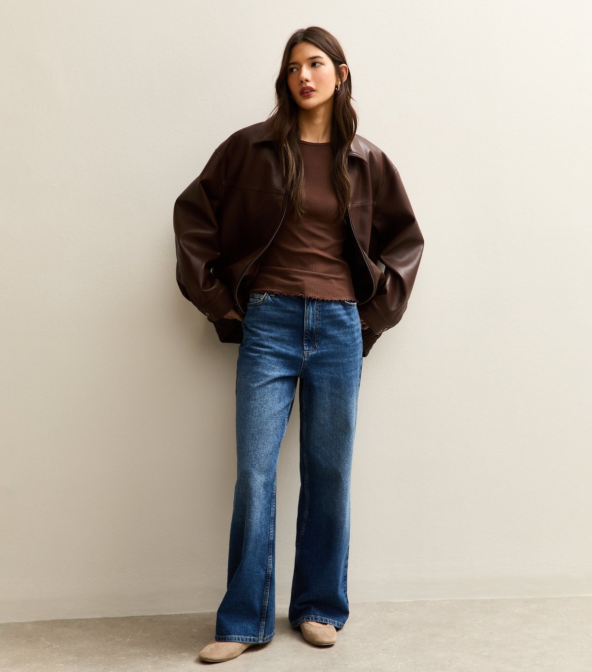 New Look Women's Dark Brown Short Sleeve Frilly Trimmed Top New Look - 3