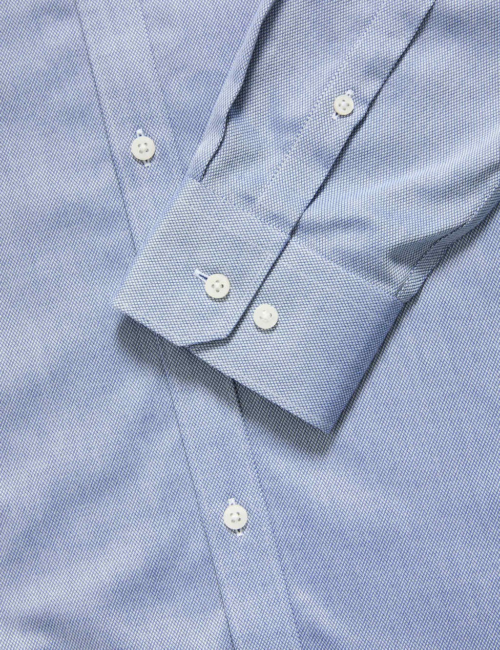 Marks & Spencer M&S Slim Fit Ultimate Non Iron Pure Cotton Textured Shirt Blue - 2