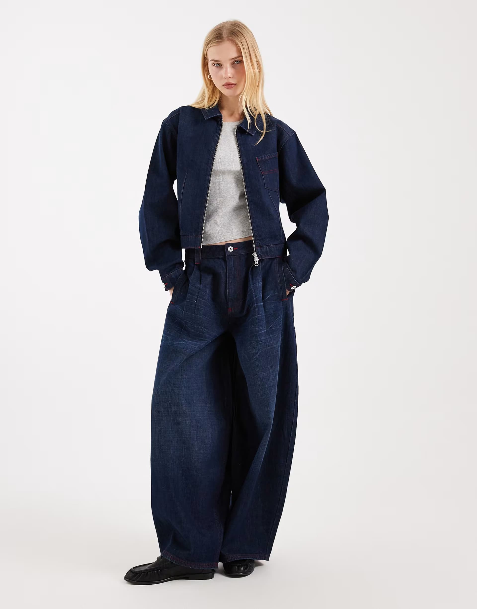 ASOS COLLUSION Circular Design Collection XL balloon jean with pleats co ord in rinse wash