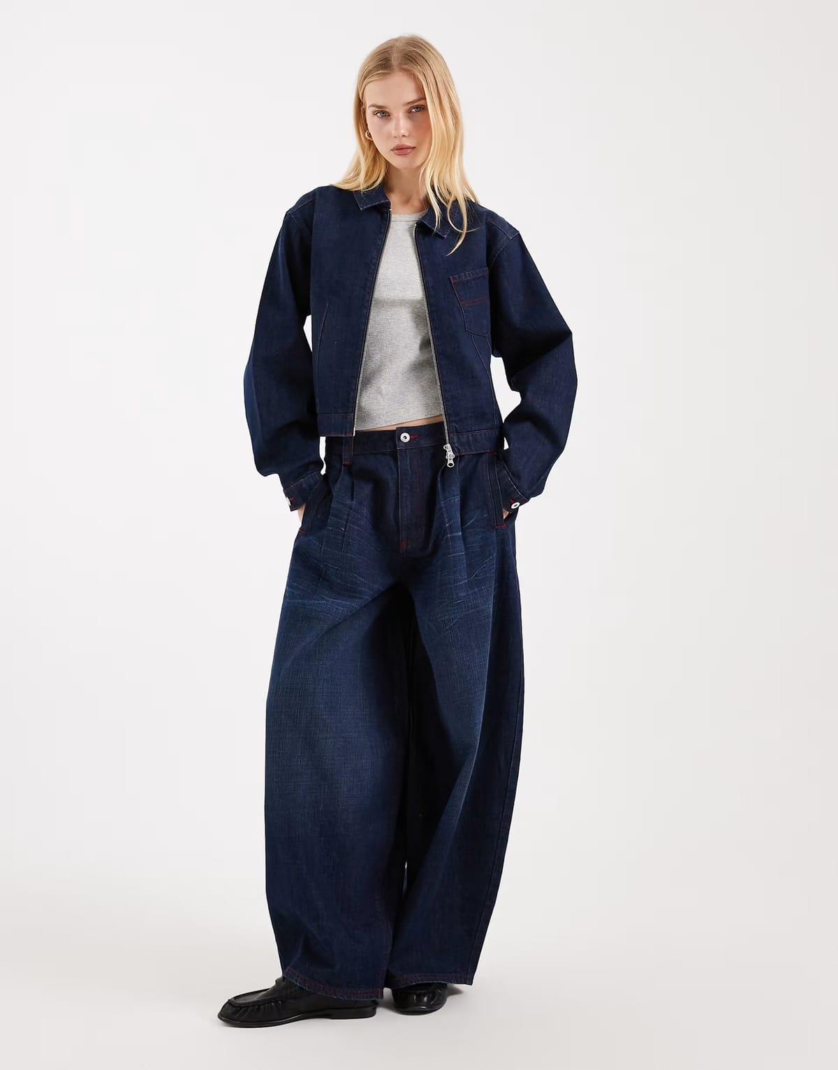 ASOS COLLUSION Circular Design Collection XL balloon jean with pleats co ord in rinse wash - 1