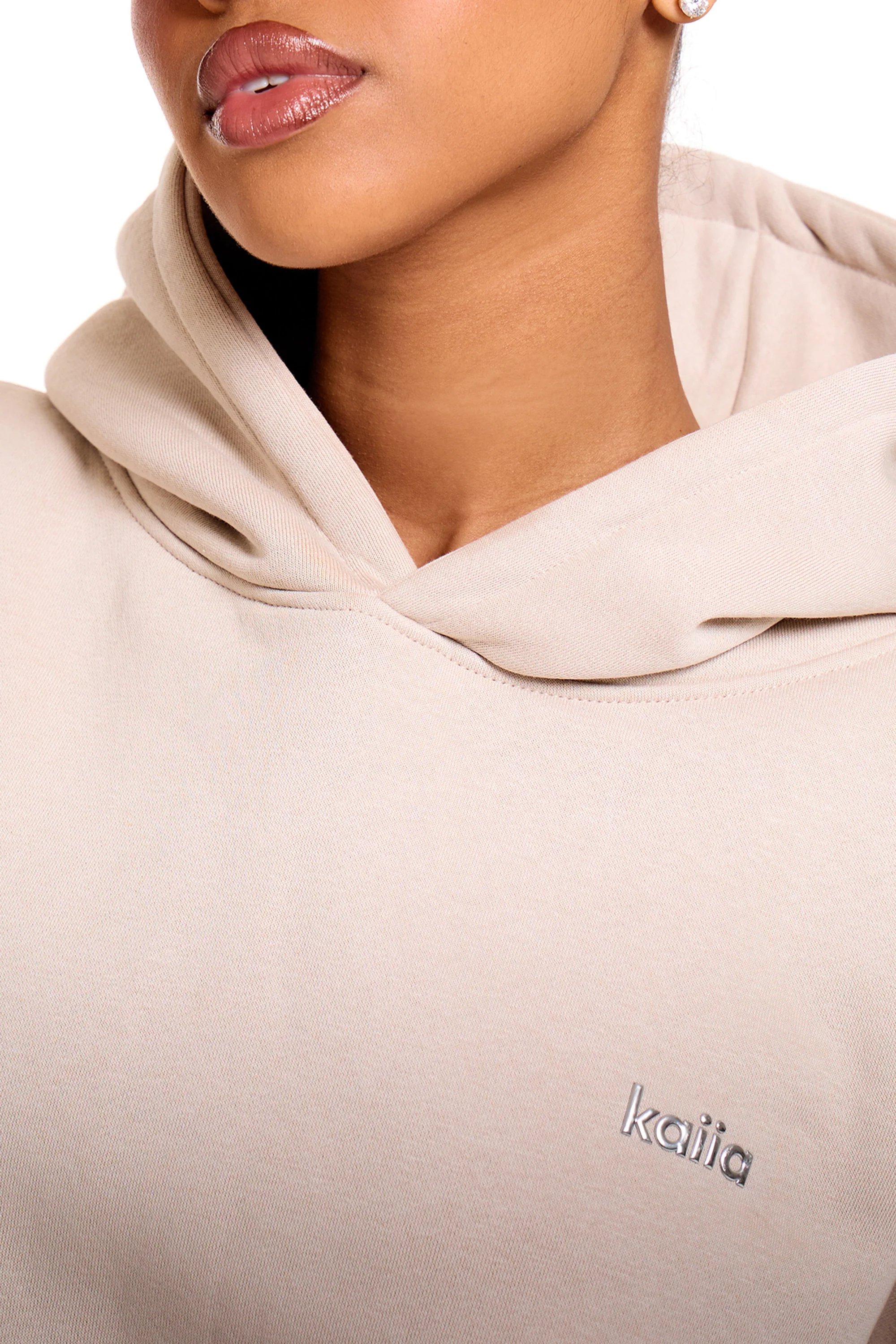 Kaiia Kaiia Chrome Logo Oversized Hoodie Ash Taupe - 2