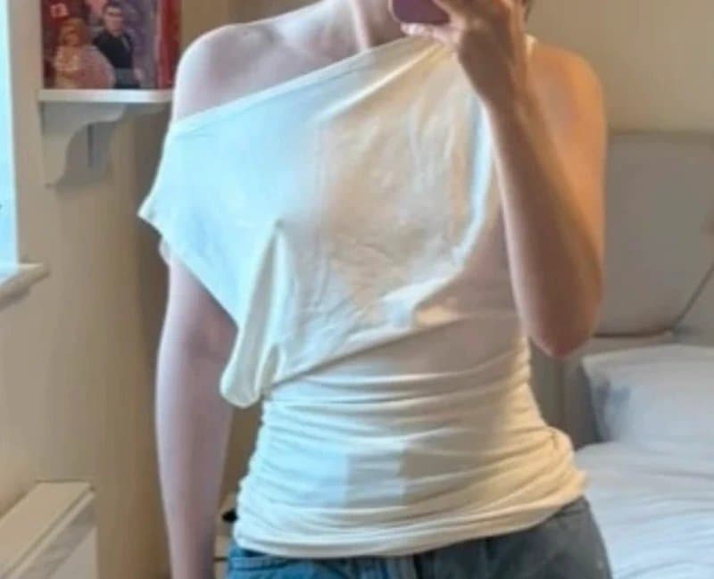 ASOS Asos drapey ruched white top off shoulder