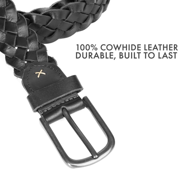 Woodland Leathers Woodland Leathers Men's Genuine Leather Braided Woven Belt 1.5" Width in Black - 3